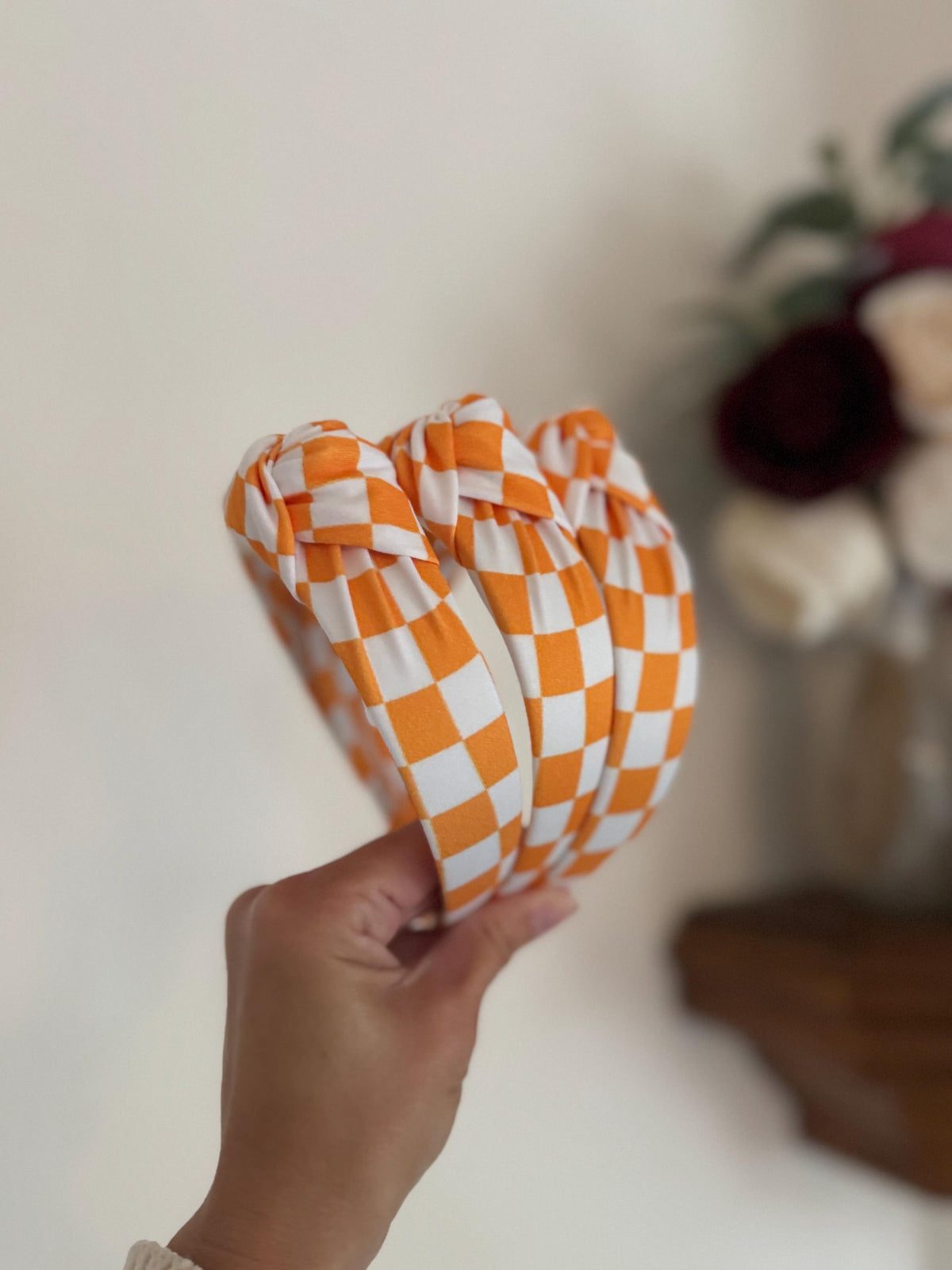 Orange Checkered Knotted Headband: Women's  Hair Accessory