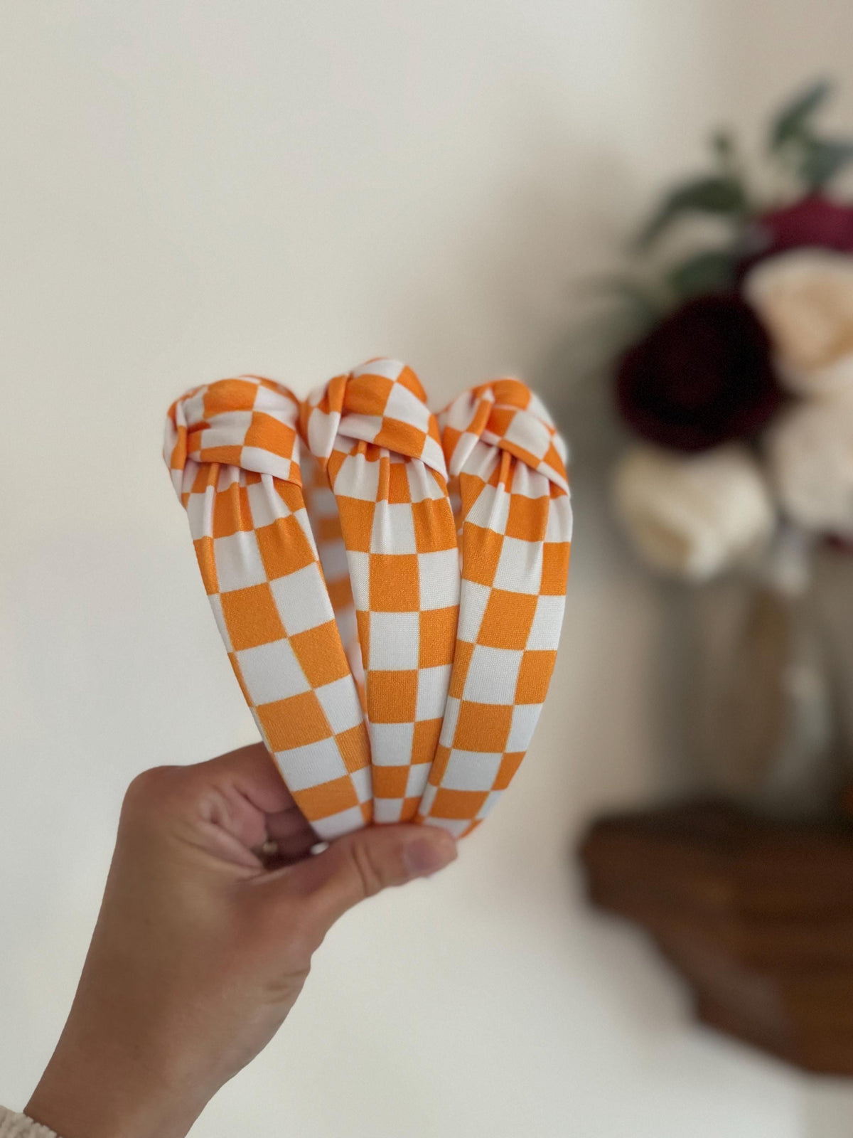 Orange Checkered Knotted Headband: Women's  Hair Accessory