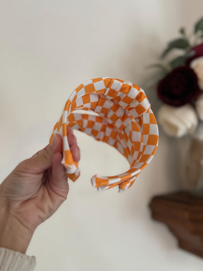 Orange Checkered Knotted Headband: Women's  Hair Accessory