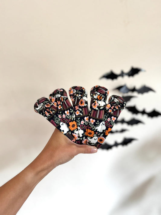 Ghost Library Books Top Knot Headband, Halloween Fall Hair