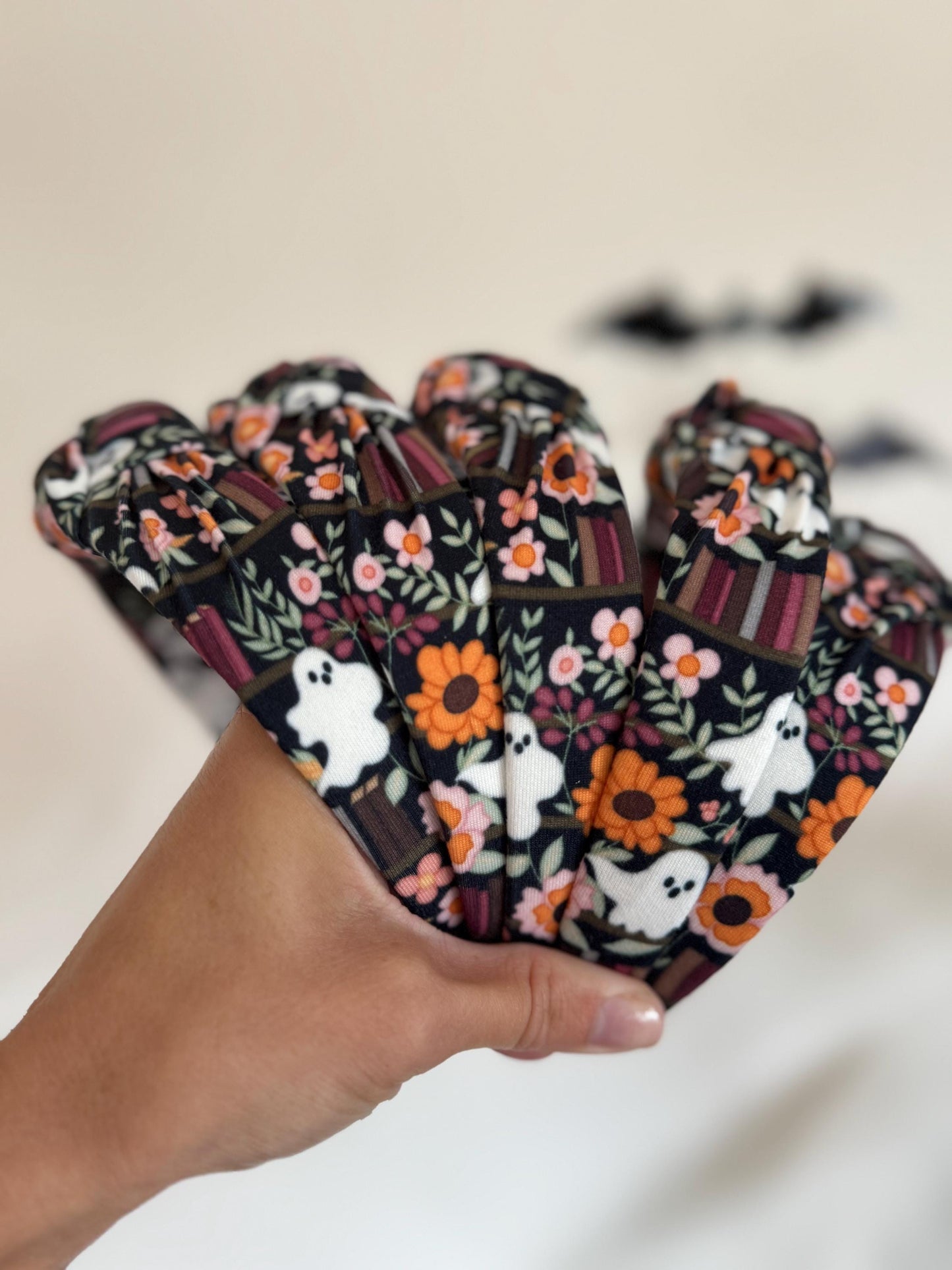 Ghost Library Books Top Knot Headband, Halloween Fall Hair