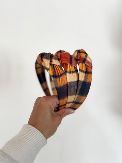 Faux Flannel Top Knot, Flannel Headband, Knotted Headband