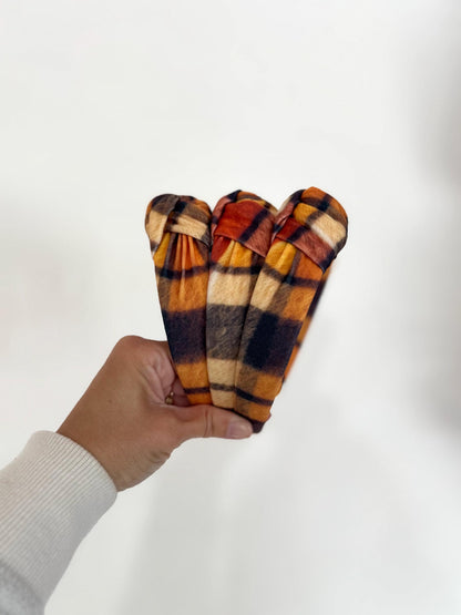 Faux Flannel Top Knot, Flannel Headband, Knotted Headband