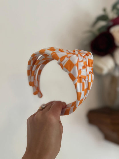 Orange Checkered Knotted Headband: Women's  Hair Accessory