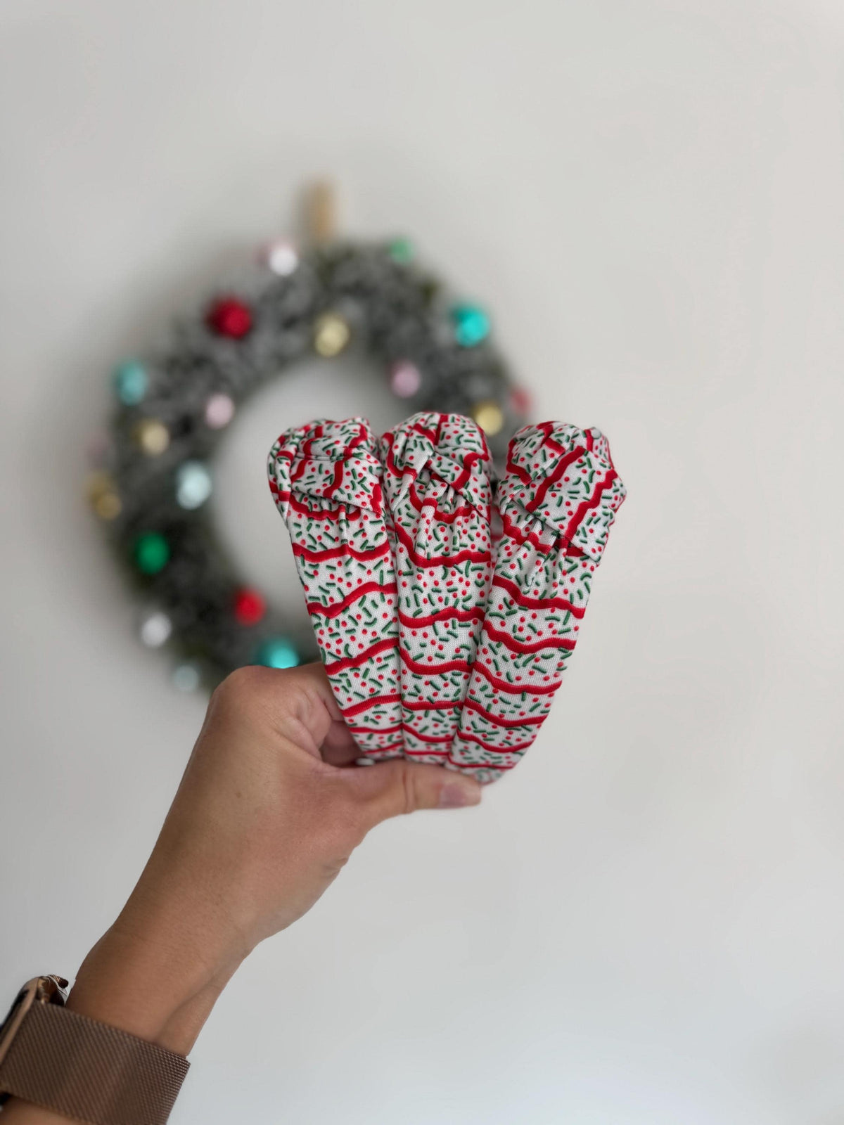 Sprinkle Christmas Tree Cakes Top Knot Headband, holiday headband, Hard Headband Christmas  Headband, Bendable Headband, Brynnbands