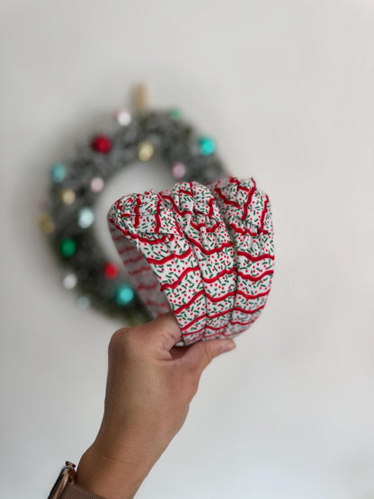Sprinkle Christmas Tree Cakes Top Knot Headband, holiday headband, Hard Headband Christmas  Headband, Bendable Headband, Brynnbands