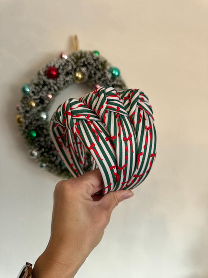 Red Bow Top Knot Christmas Headband, Holiday Fabric Headband