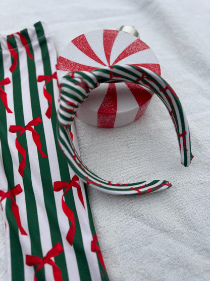 Red Bow Top Knot Christmas Headband, Holiday Fabric Headband
