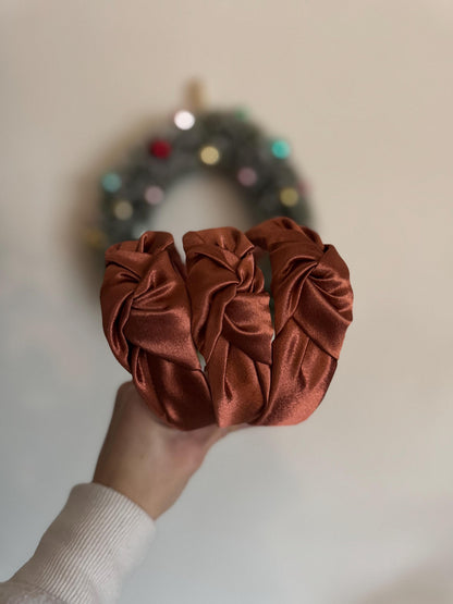 Copper Satin Top Knot Headband, Bendable Hard Headband