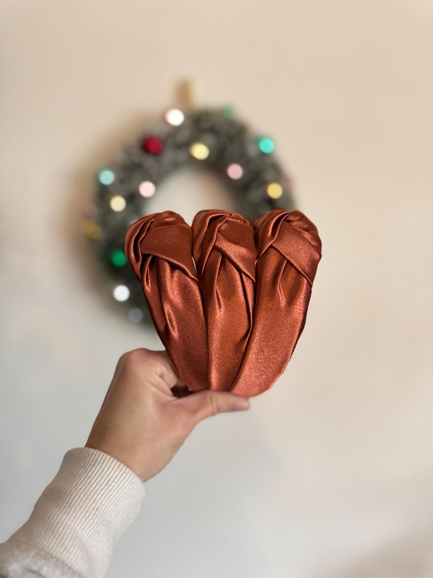 Copper Satin Top Knot Headband, Bendable Hard Headband
