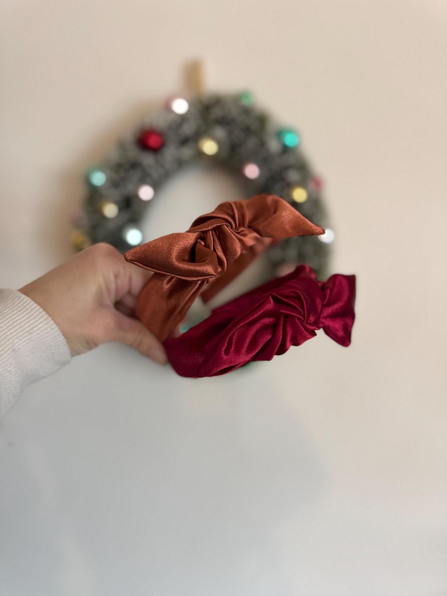 Copper Satin Top Knot Headband, Bendable Hard Headband