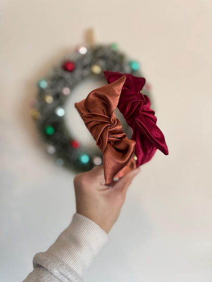 Copper Satin Top Knot Headband, Bendable Hard Headband