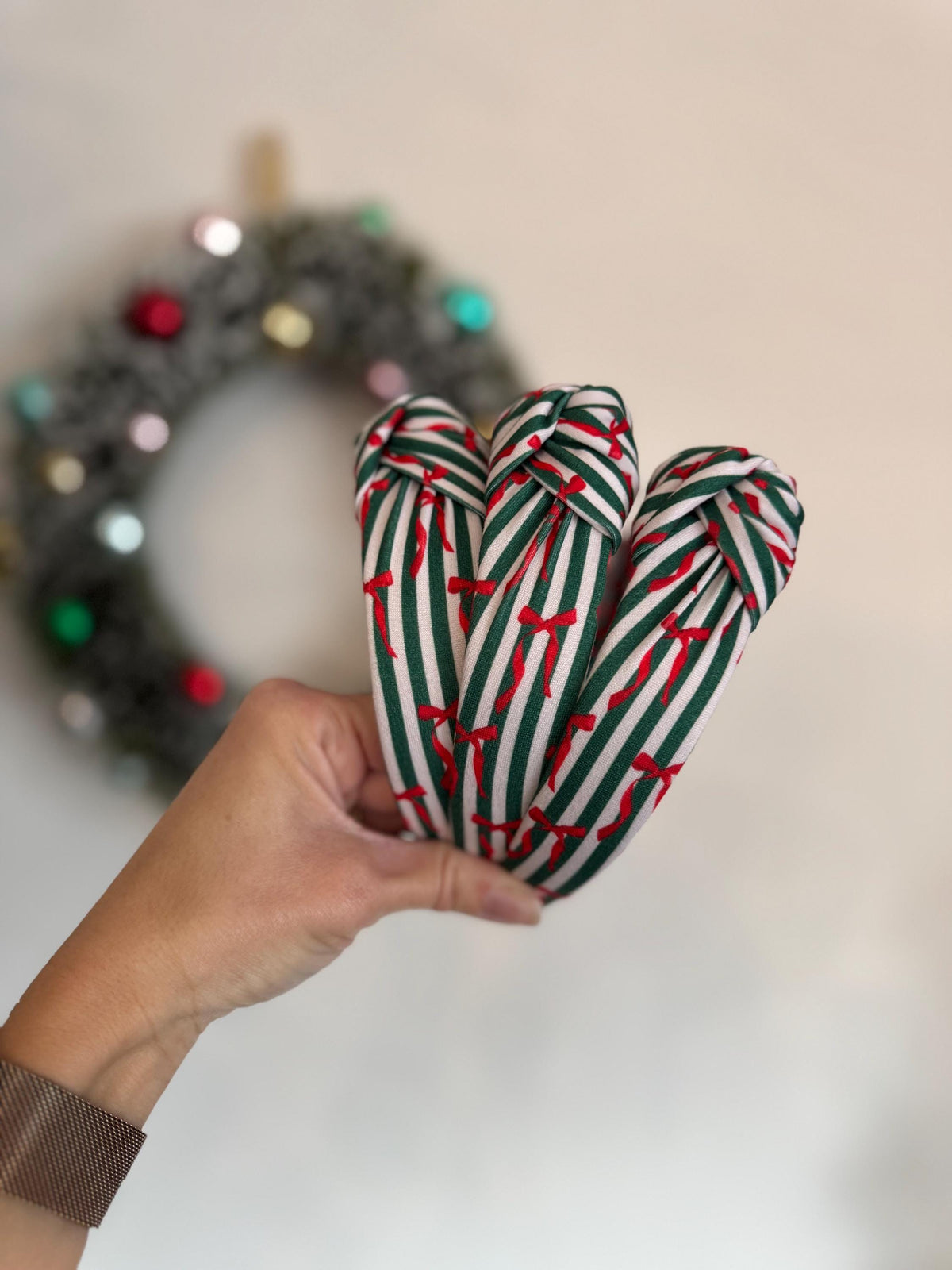 Red Bow Top Knot Christmas Headband, Holiday Fabric Headband