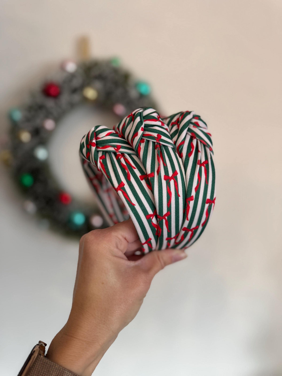 Red Bow Top Knot Christmas Headband, Holiday Fabric Headband