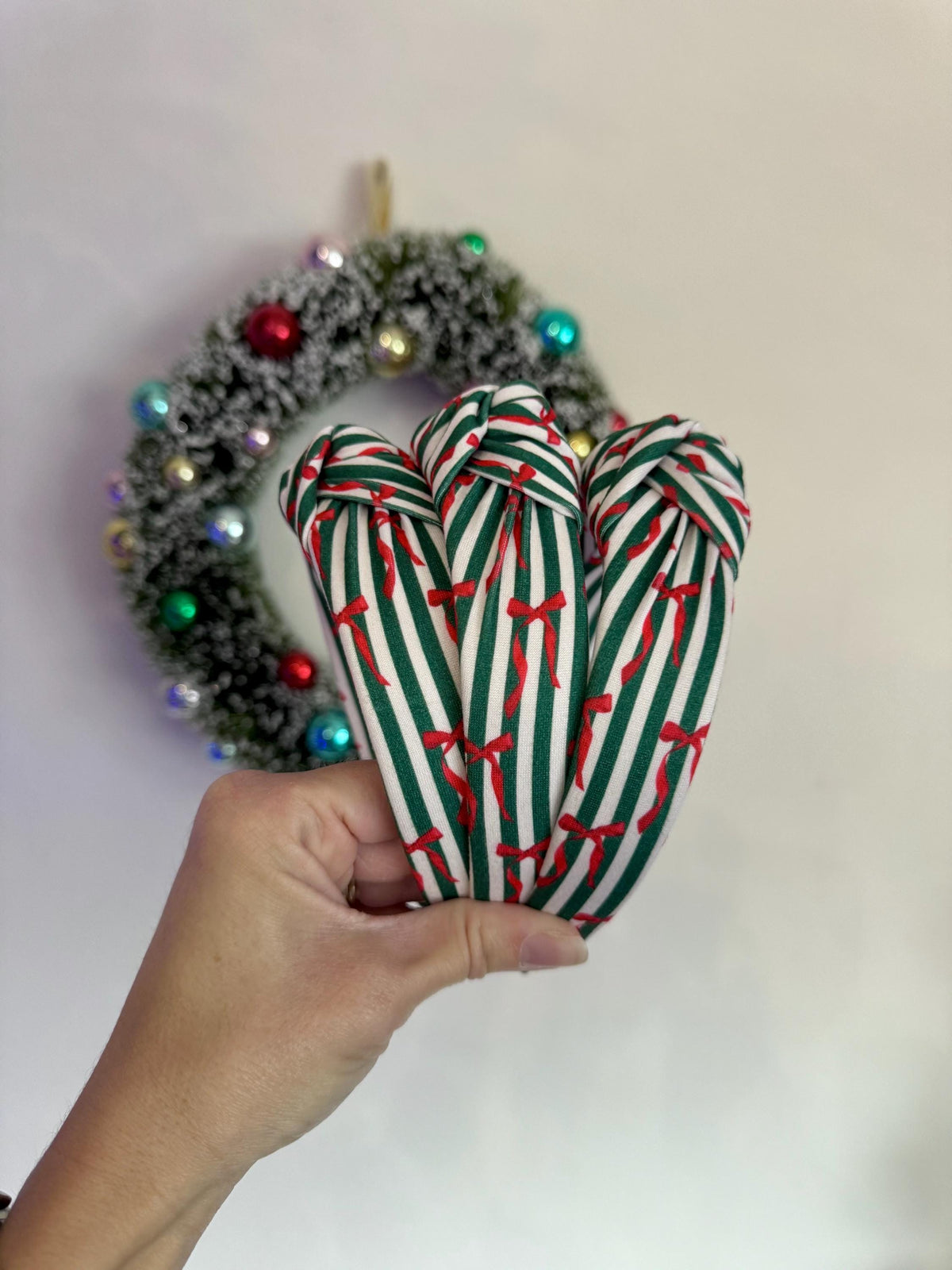 Red Bow Top Knot Christmas Headband, Holiday Fabric Headband