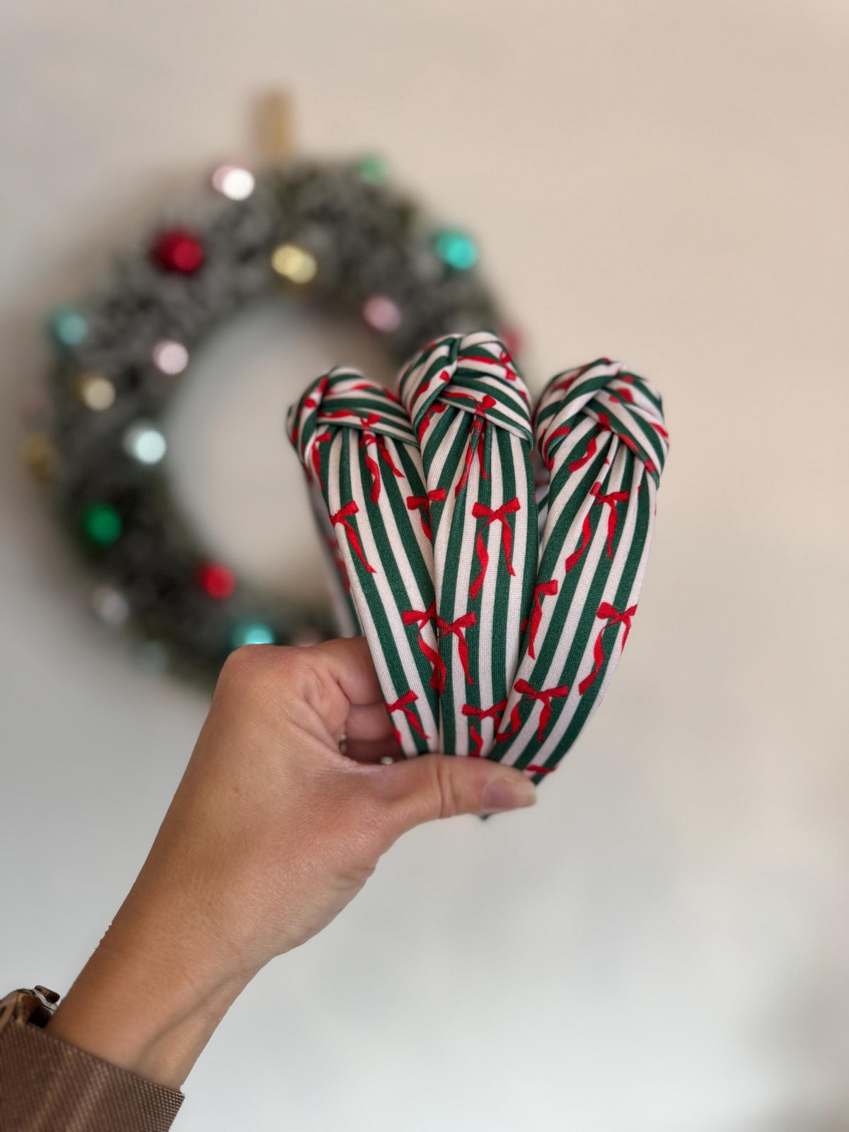 Red Bow Top Knot Christmas Headband, Holiday Fabric Headband