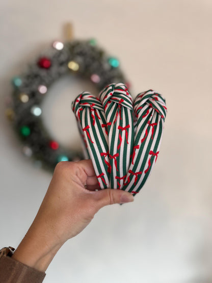 Red Bow Top Knot Christmas Headband, Holiday Fabric Headband