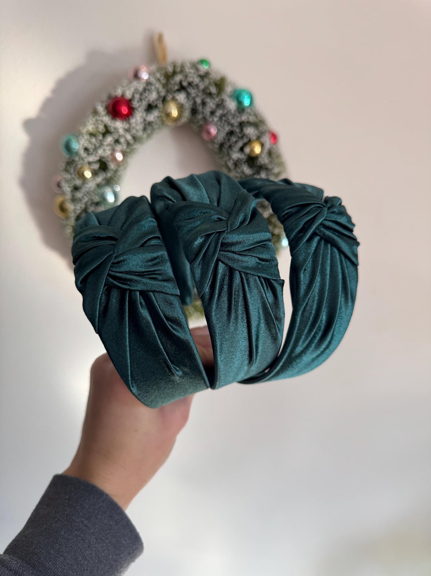 Green Satin Top Knot Headband, Bendable Hard Headband, Brynnbands