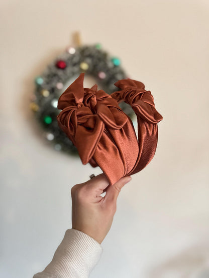 Copper Satin Top Knot Headband, Bendable Hard Headband