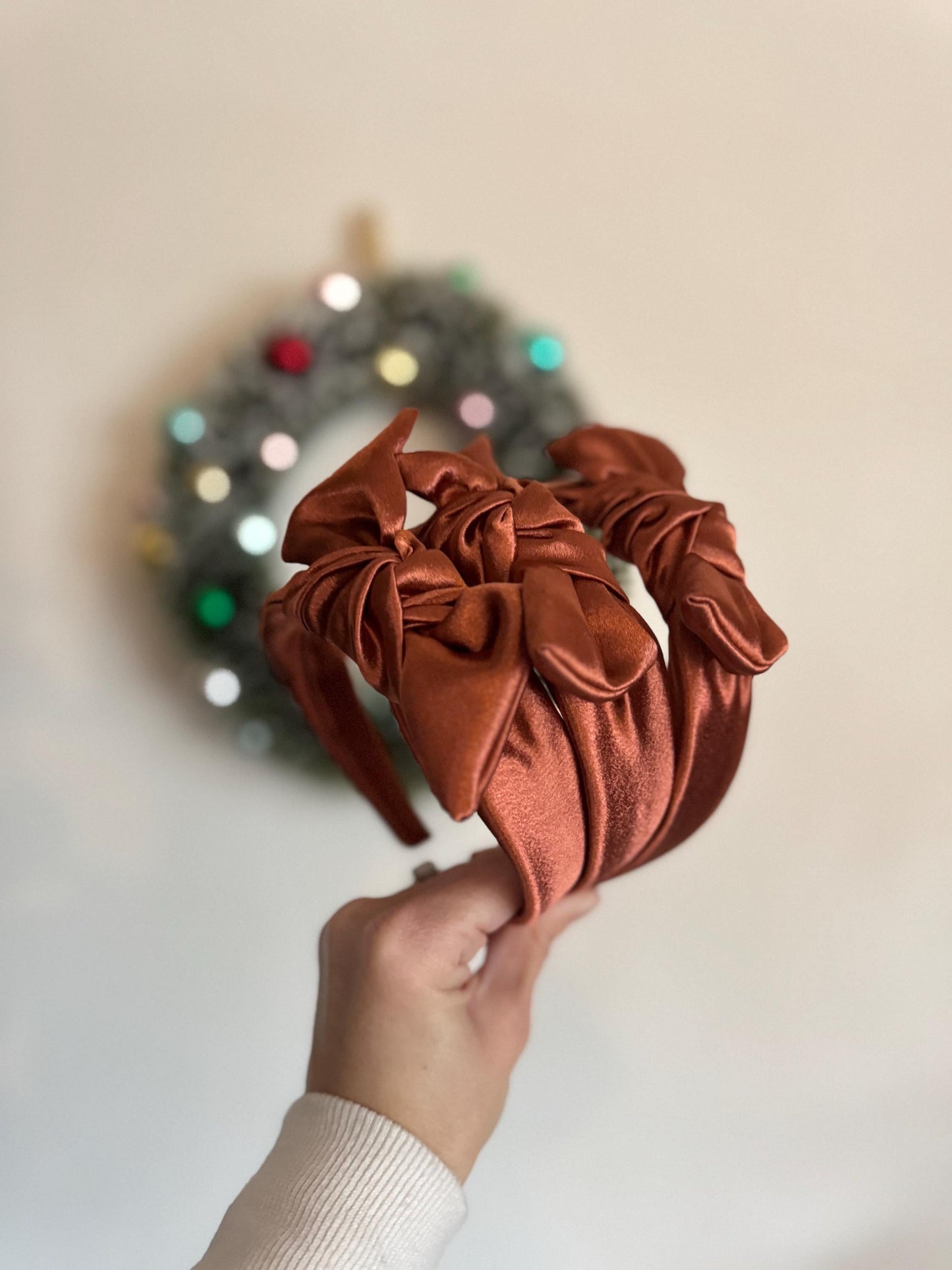 Copper Satin Top Knot Headband, Bendable Hard Headband