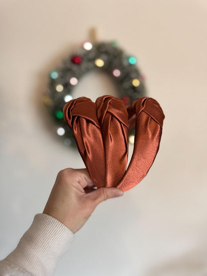 Copper Satin Top Knot Headband, Bendable Hard Headband