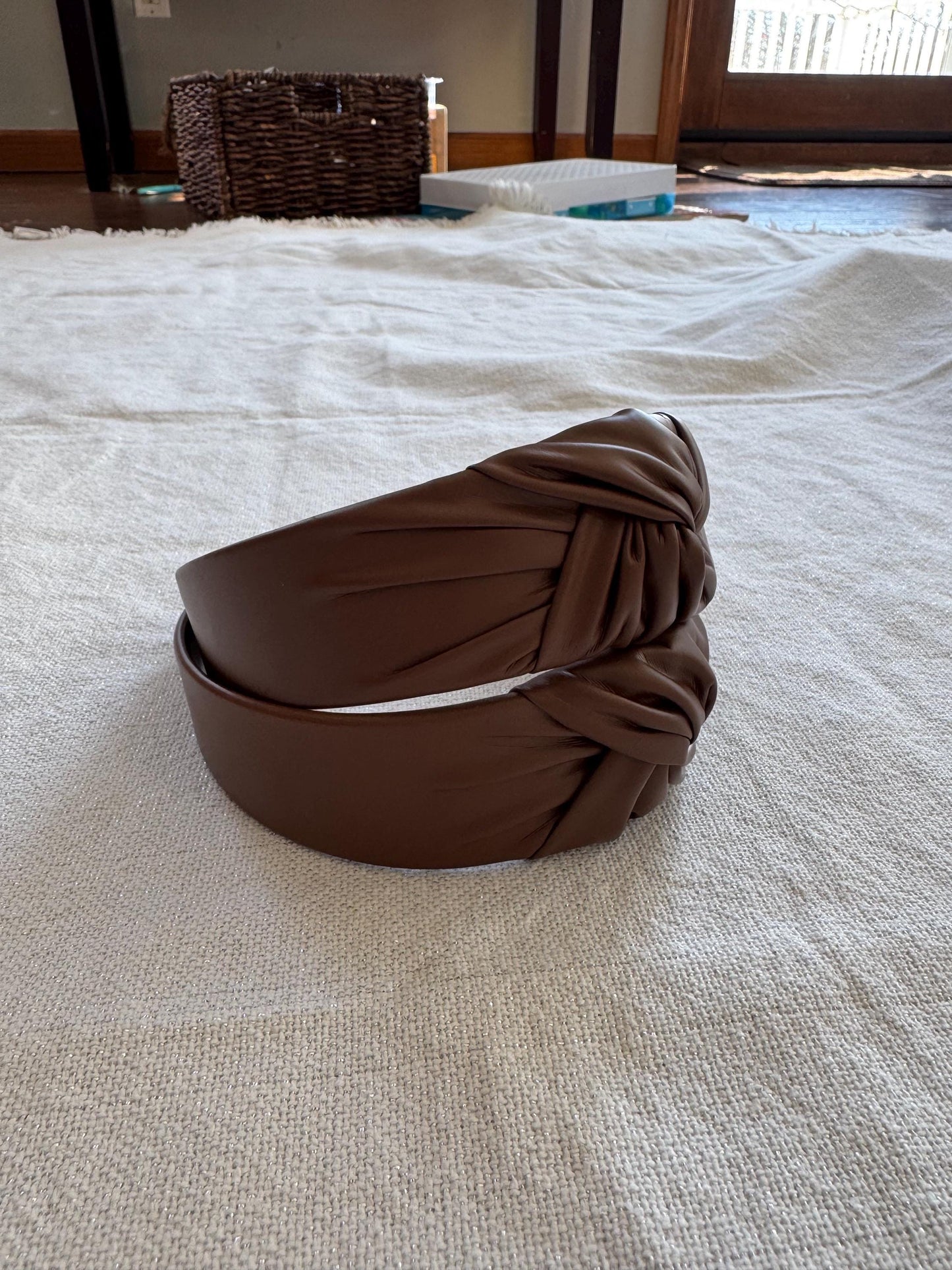 Handmade Brown Faux Leather Top Knot Headband
