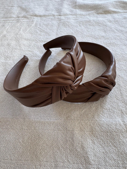 Handmade Brown Faux Leather Top Knot Headband