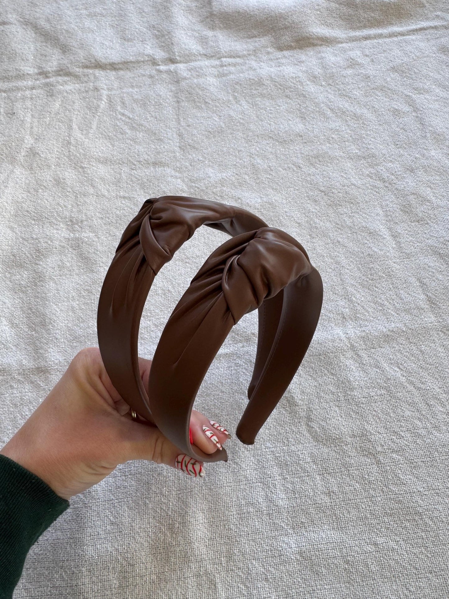 Handmade Brown Faux Leather Top Knot Headband