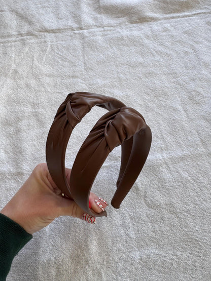 Handmade Brown Faux Leather Top Knot Headband