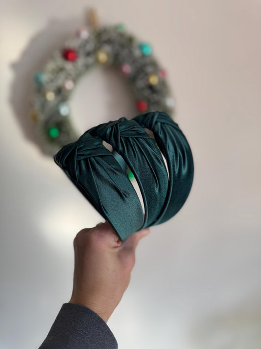 Green Satin Top Knot Headband, Bendable Hard Headband, Brynnbands