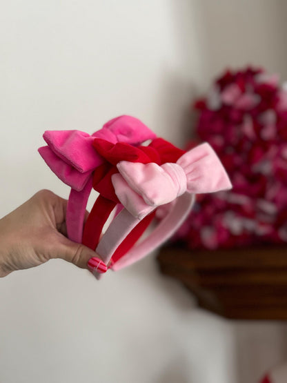 Velvet Bow Top Knot, Valentine Headband, Pink Headband, Brynnbands, Hard Headband, Knotted Headband, Valentine's Day