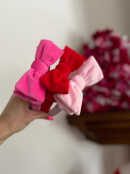 Velvet Bow Top Knot, Valentine Headband, Pink Headband, Brynnbands, Hard Headband, Knotted Headband, Valentine's Day