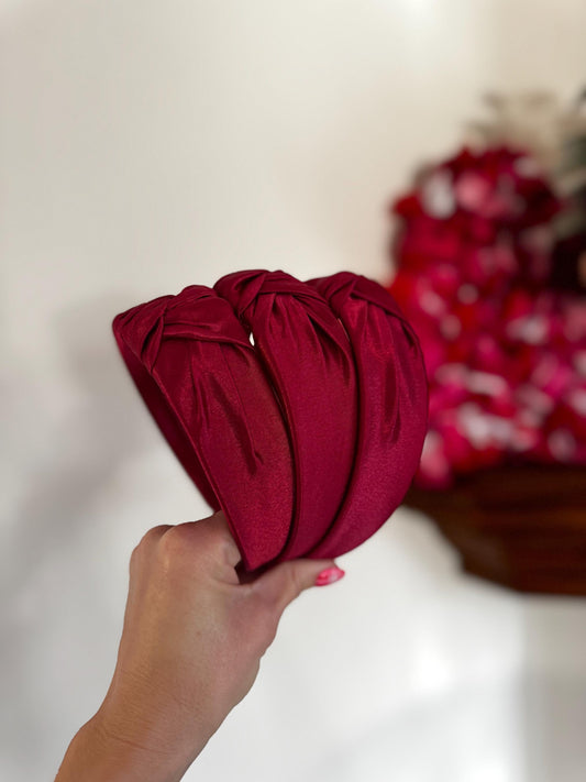 Red Satin Top Knot Headband, holiday plaid headband,  Hard Headband , Christmas  Headband, Bendable Headband, Brynnbands