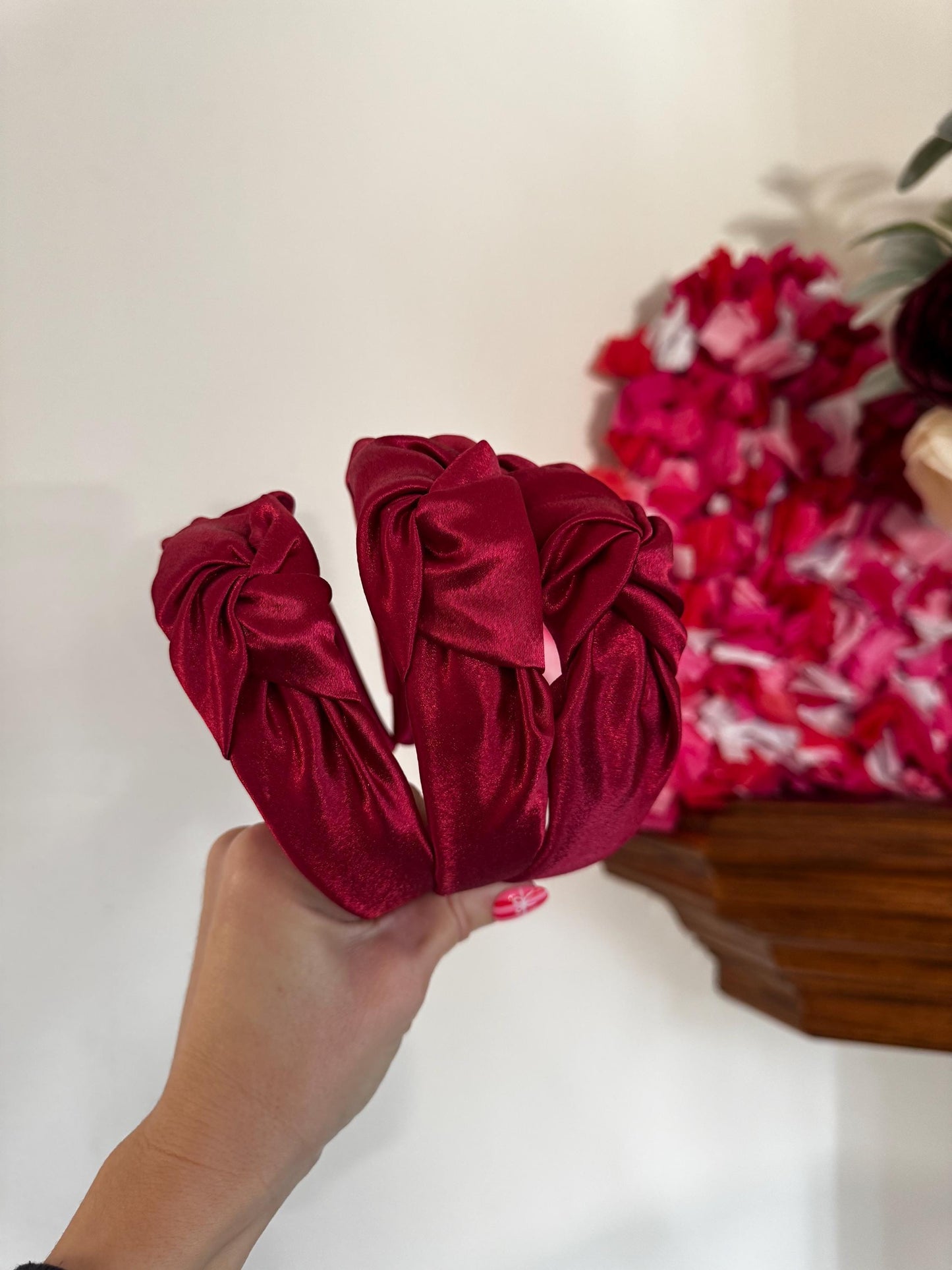 Red Satin Top Knot Headband, holiday plaid headband,  Hard Headband , Christmas  Headband, Bendable Headband, Brynnbands