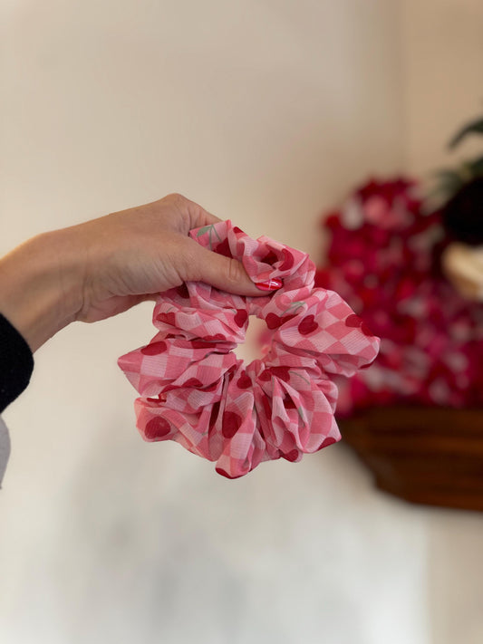 Pink Gingham Cherry Scrunchie - Hair Accessory