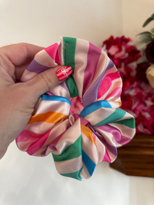 Rainbow Stripe Satin Scrunchie: