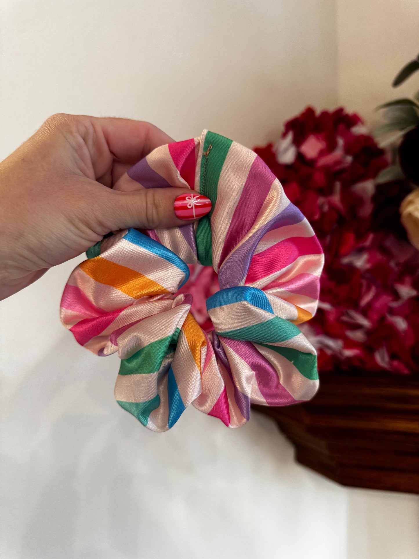 Rainbow Stripe Satin Scrunchie: