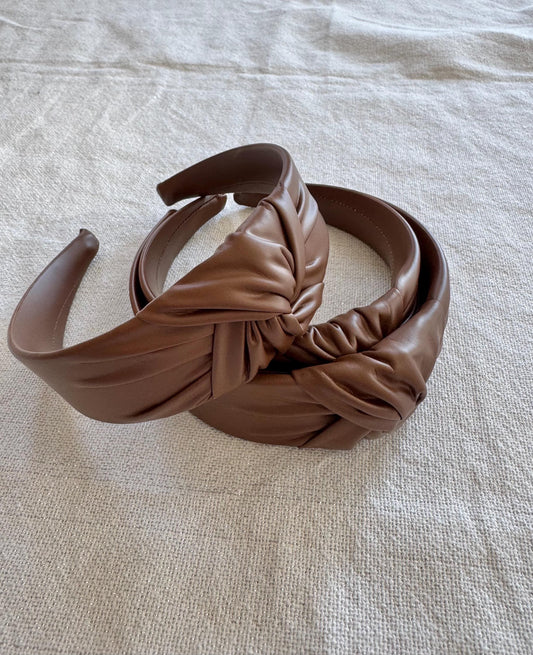 Handmade Brown Faux Leather Top Knot Headband