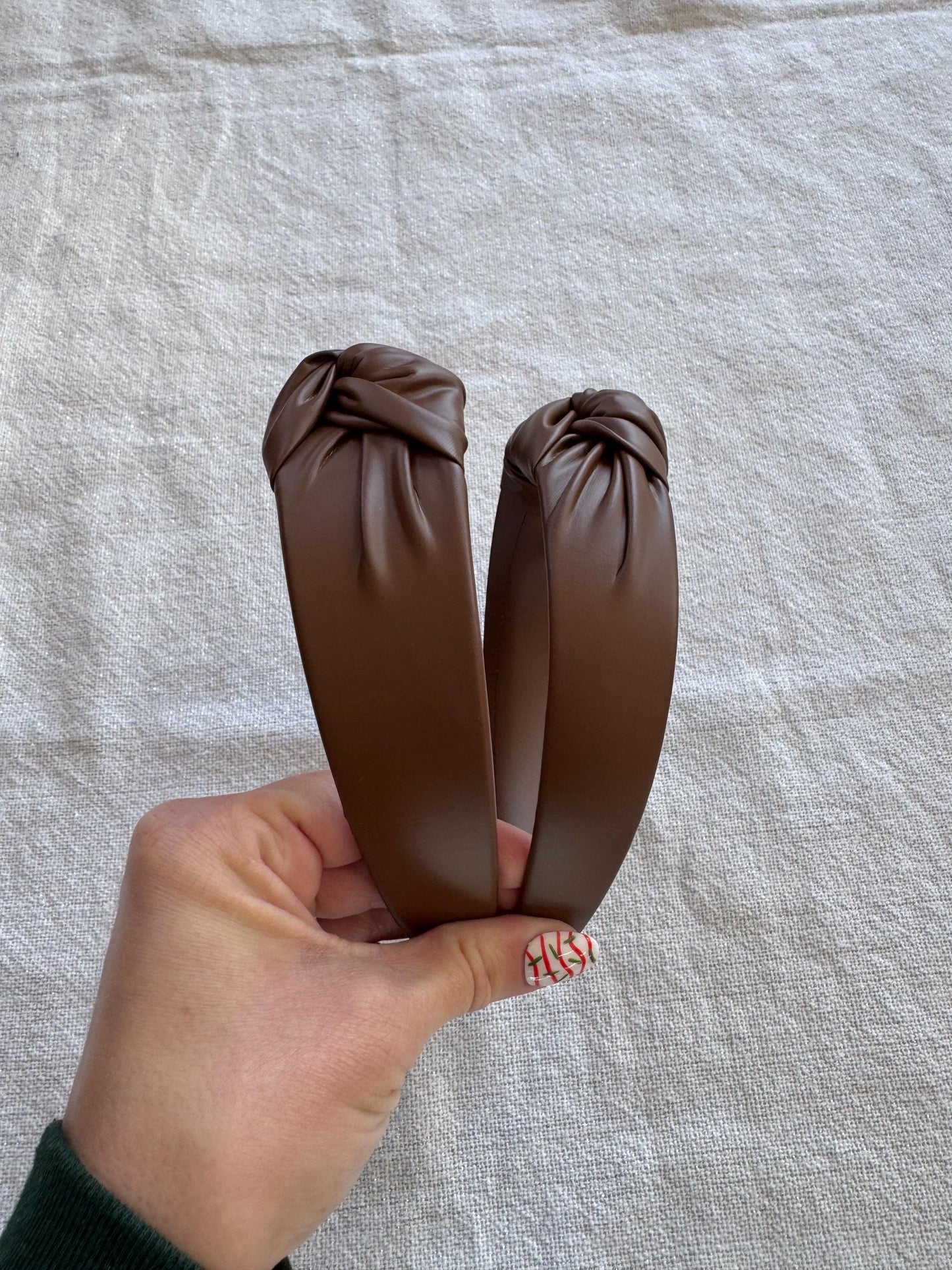 Handmade Brown Faux Leather Top Knot Headband