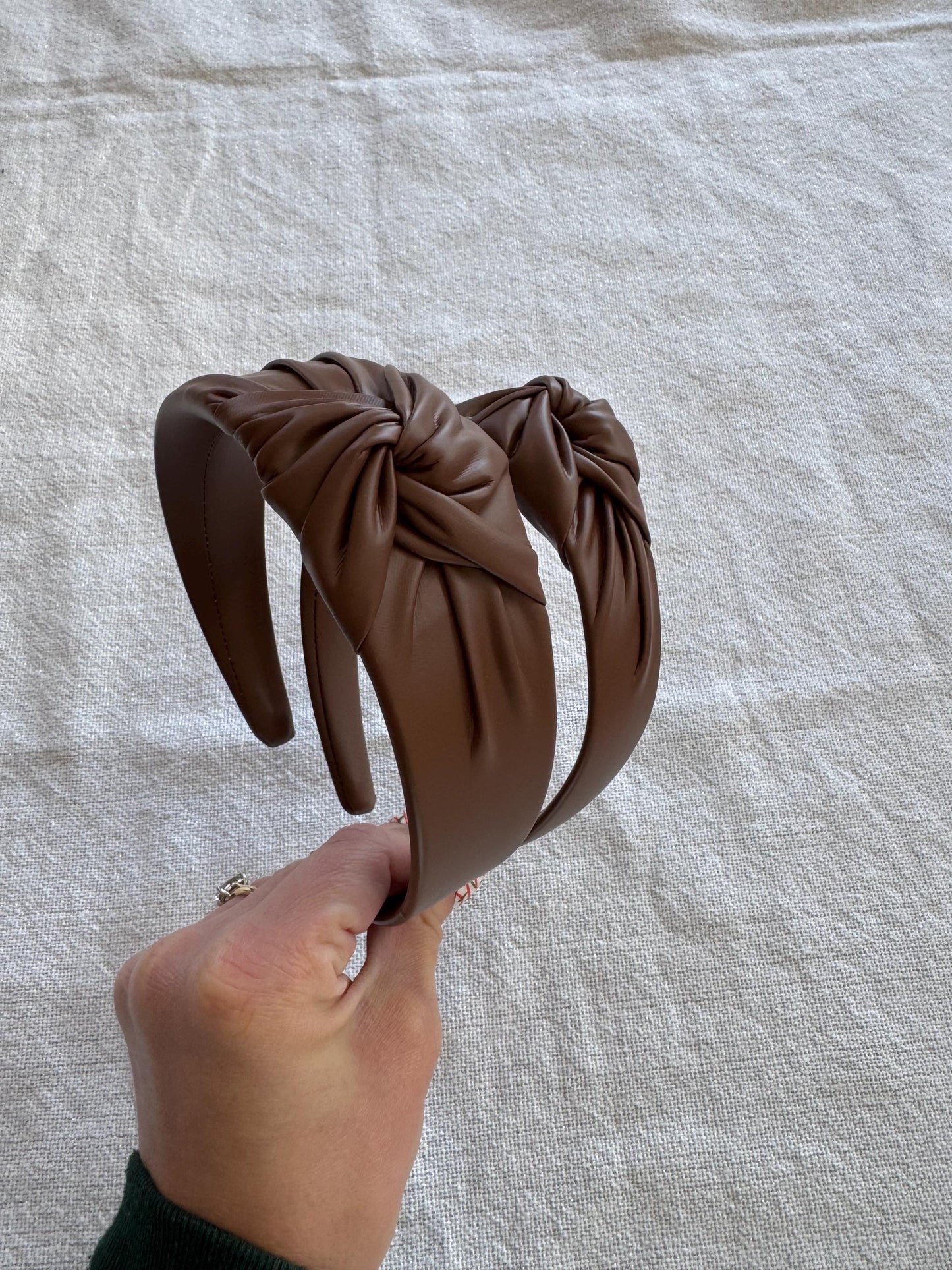 Handmade Brown Faux Leather Top Knot Headband