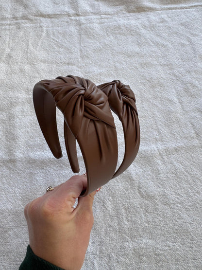Handmade Brown Faux Leather Top Knot Headband