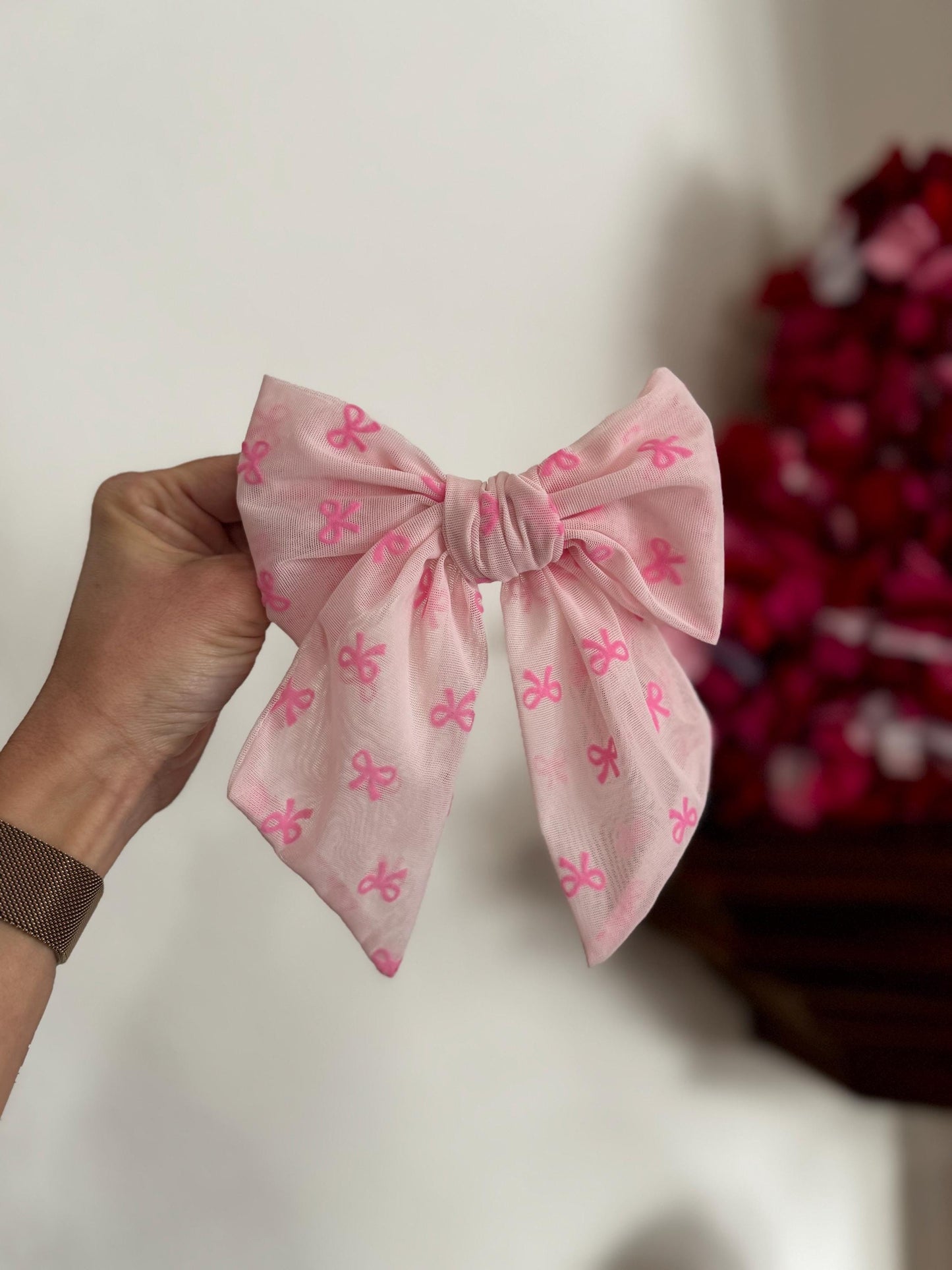 Pink Mesh Bows, Bow Hair Clip, Barrette Hair Clip, Soft Hair Clip, Valentine's Clip, Barrette, Brynnbands