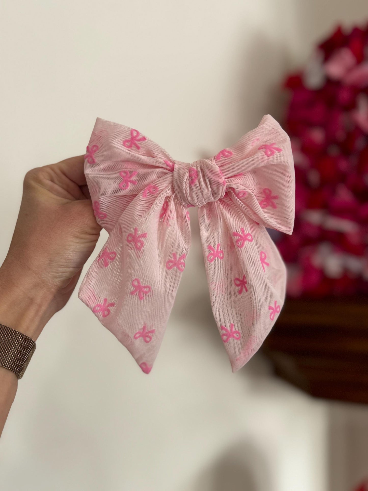 Pink Mesh Bows, Bow Hair Clip, Barrette Hair Clip, Soft Hair Clip, Valentine's Clip, Barrette, Brynnbands