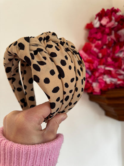 Tan Spots Headband, Top Knot, Brynnbands
