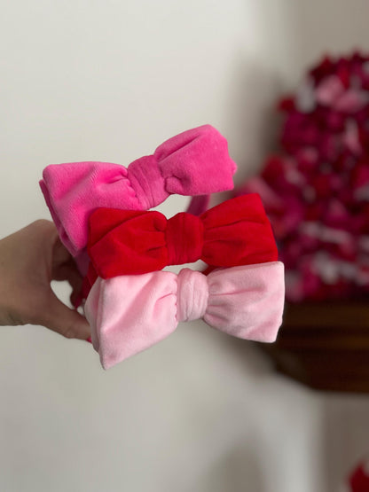 Velvet Bow Top Knot, Valentine Headband, Pink Headband, Brynnbands, Hard Headband, Knotted Headband, Valentine's Day