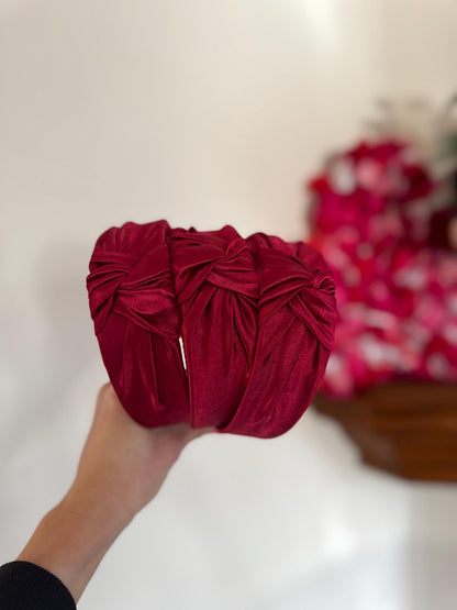 Red Satin Top Knot Headband, holiday plaid headband,  Hard Headband , Christmas  Headband, Bendable Headband, Brynnbands