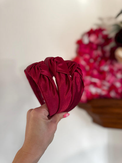 Red Satin Top Knot Headband, holiday plaid headband,  Hard Headband , Christmas  Headband, Bendable Headband, Brynnbands
