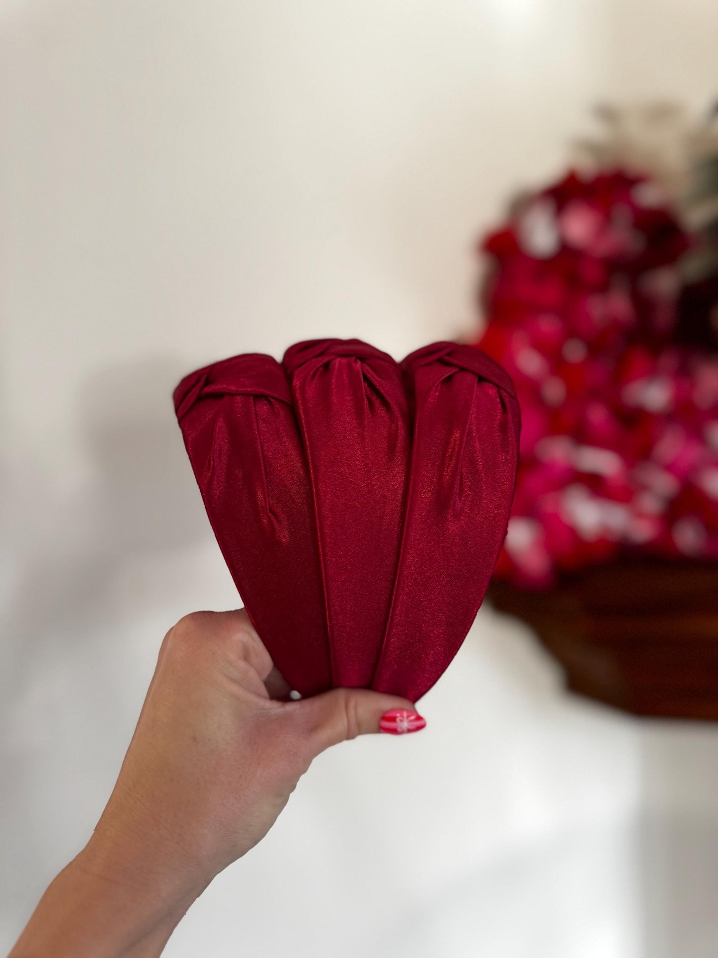 Red Satin Top Knot Headband, holiday plaid headband,  Hard Headband , Christmas  Headband, Bendable Headband, Brynnbands