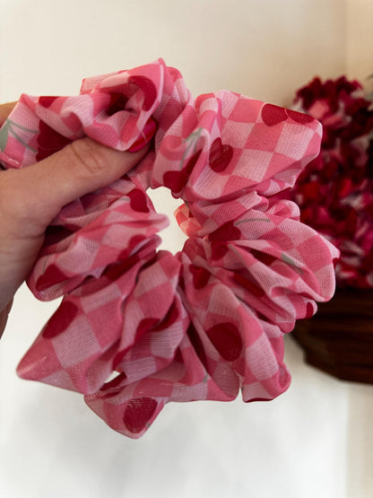 Pink Gingham Cherry Scrunchie - Hair Accessory