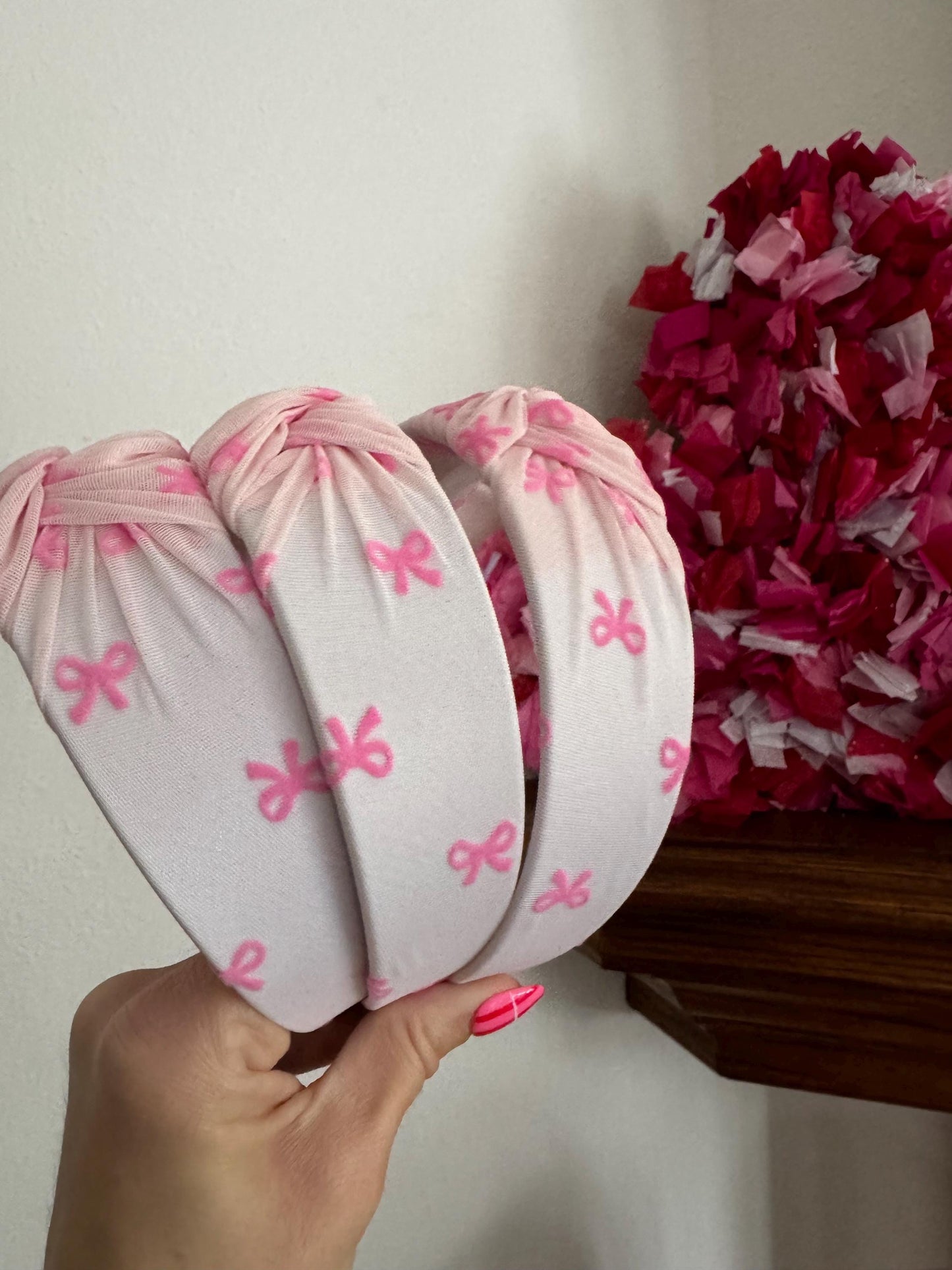 Pink Bow Top Knot Headband, Handmade Adjustable Fit